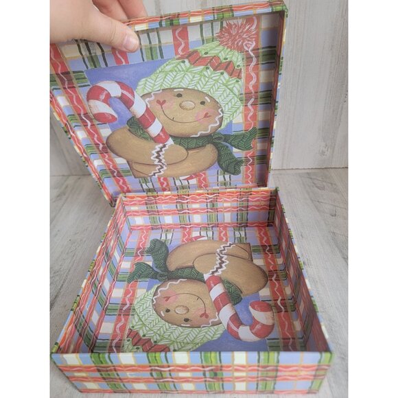 Gingerbread candy cane box plaid cardboard‎ Xmas decor - Picture 5 of 7
